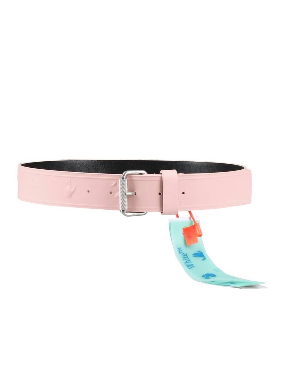 Off-White Pink and Black Leather Logo Belt